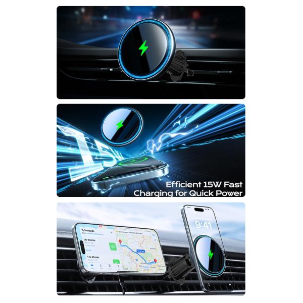 Cargador inalámbrico magnético de metal porta teléfonos para automóviles con caracteres ligeros y fuerte magnetismo para automóviles