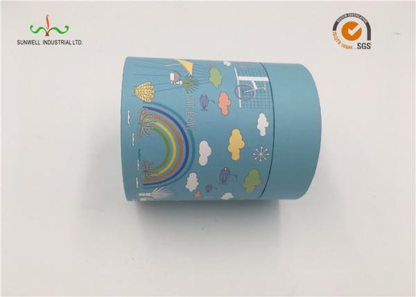 Customized Cardboard Cylinder Tubes Flat Edge With Handmade Light Blue Round Paper Box
