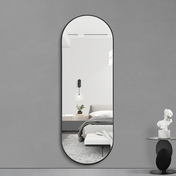 Aluminum Frame Minimalist Full Length Mirror Runway Shape Ledge Standing Dressing Mirror