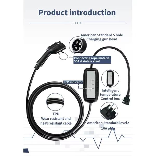 Portatif 3,5 kW type 2 prise électrique / type 1 prise électrique 16A 5 mètres câble