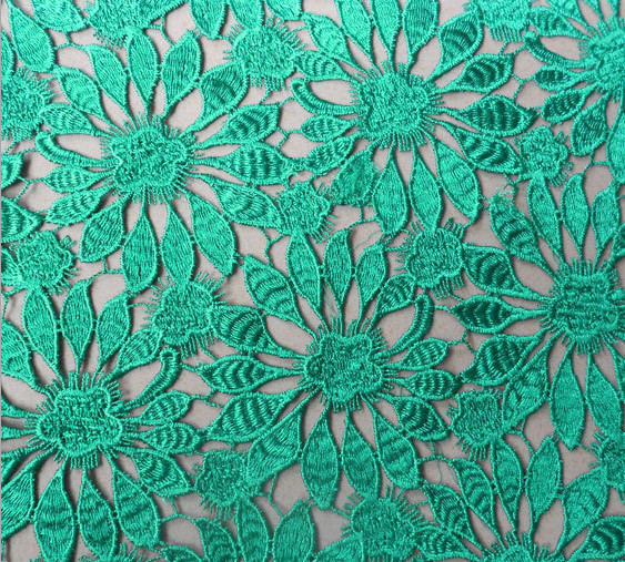 100% Polyester Chemical Lace embroidery Fabric with Green Color