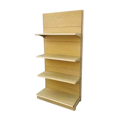 Single Side Wood Gondola Shelving Metal Wood Grain Supermarket Shelf