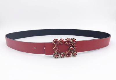 Women Fashion Shiny Red Dressy Rhinestone Belts Customized Size 95 - 125cm Length