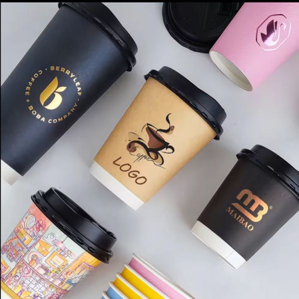 6 oz 8 oz 12 oz Disposable Double Wall Coffee to Go Kraft Paper Cup With Lid