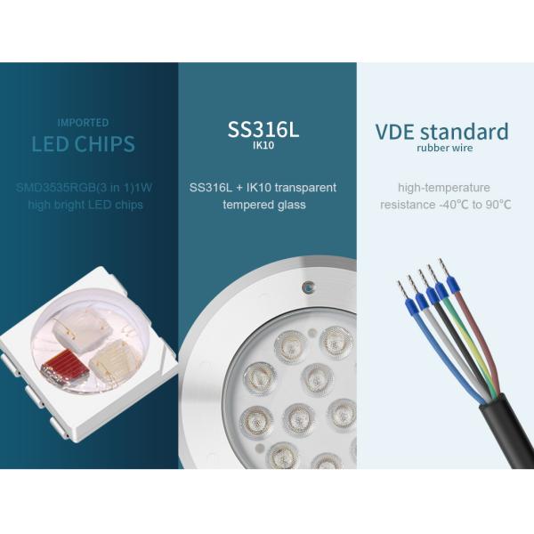 SMD3535 RGB 500ma Underwater LED Spotlights 12W VDE Polishing 316L