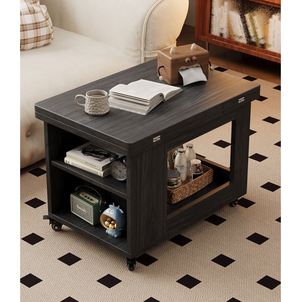 Custom Solid Wood Coffee Table Mobile Extendable Wheeled Trolley Foldable Rotating Sofa Corner Sofa Side Table for Living Room