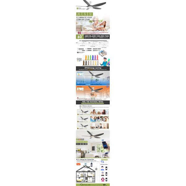 Lâmina de plástico 52 polegadas LED ventilador de teto com LED luz APP controle