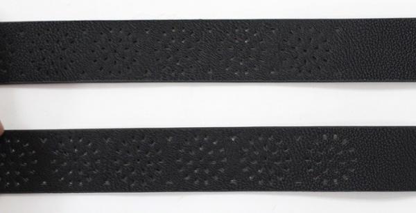 Black PU Ladies Belts Punching Patterns & Nickel Satin Buckle Width 28.5mm