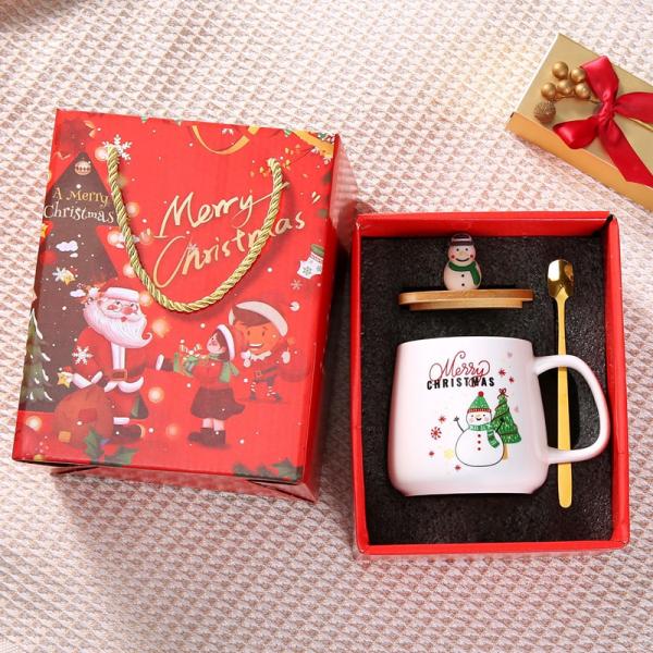 Christmas Gift Ceramic Mugs with Spoon 400ml Reusable Porcelain Coffee Cup Decoration