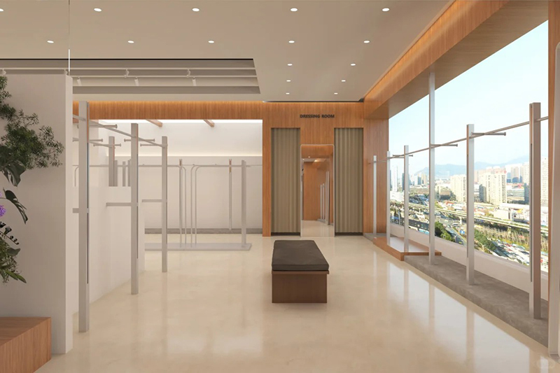 Bright Light Oak Ladies Business Casual Wear Shop Layout Design