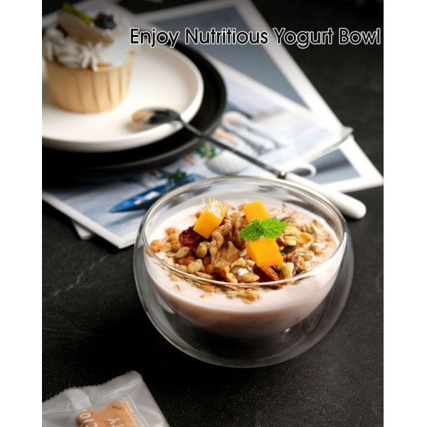 High Borosilicate Double Wall Glass Bowl For Ice Cream Yogurt Matcha Dessert Salad