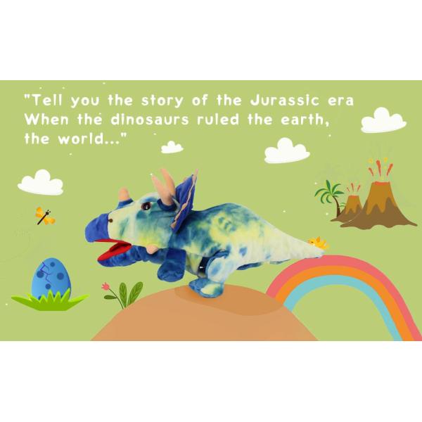 MorisMos 15-Inch Blue Triceratops Hand Puppet Unisex Movable Mouth Stuffed Toy Dinosaur Great Role Play Plush Cotton Polyester