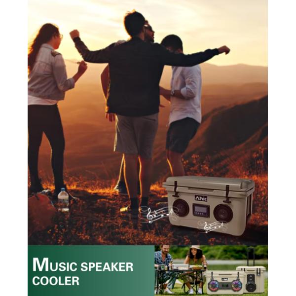 48QT Custom Branded 45L Premium Hard Music Cooler Box PE Thermal Insulated Portable Cooler For Outdoor Food  Factory Hard Rotomolded Cooler Box With Speaker