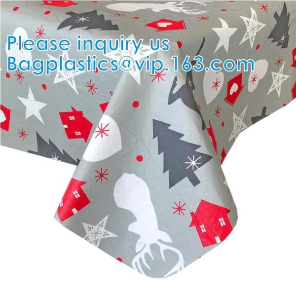 Flannel Backed Tablecloth, Indoor/Outdoor Tablecloth Non Toxic Christmas PVC Vinyl Holiday Kitchen Tablecloth Eco-Friend