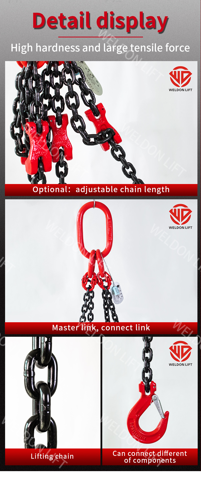 Durable Lifting Chain Sling Corrosion Resistant G80 Lifting Sling Equipped With Chain Rigging Hooks