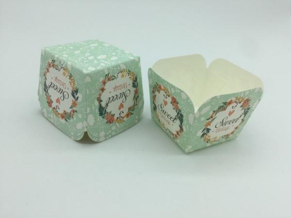 Mint Colored Flower Cupcake Liners , Square Cupcake Wrappers Romantic Wedding Baking Cup