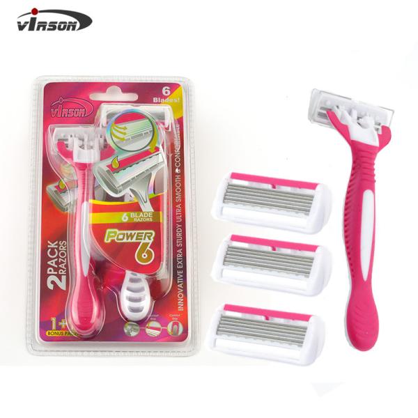 Custom Disposable Six Blade Open Back Shaving Razor Face Hair Removal Razor for Ladies