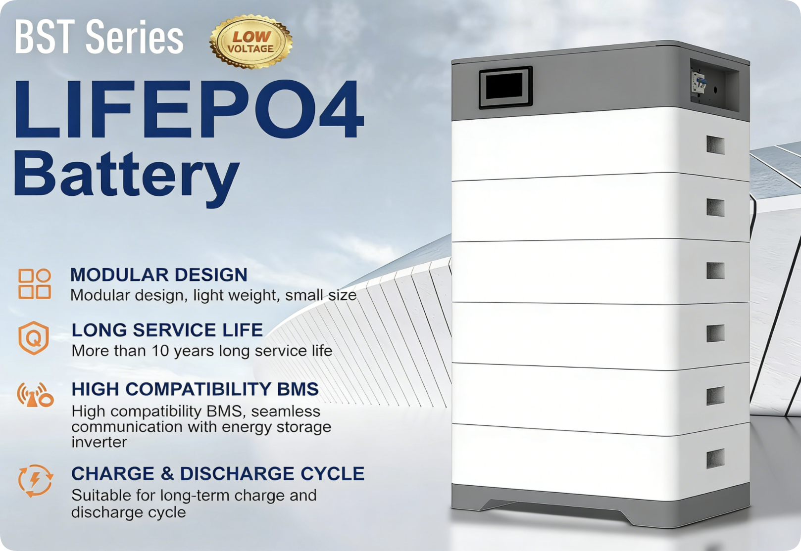 Lightweight Energy Storage Lithium Battery 48V Lifepo4 Home Solar Battery System