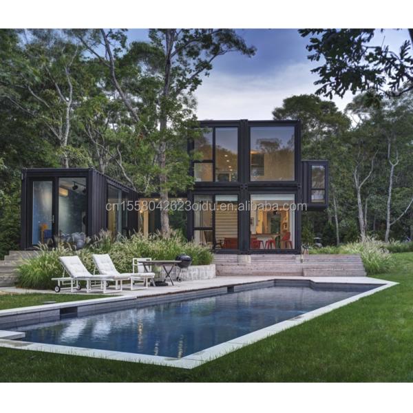 Casa de contenedores prefabricada residencial de 20 pies con pared de vidrio Villa de oficina y montaje de paquete plano de dos pisos