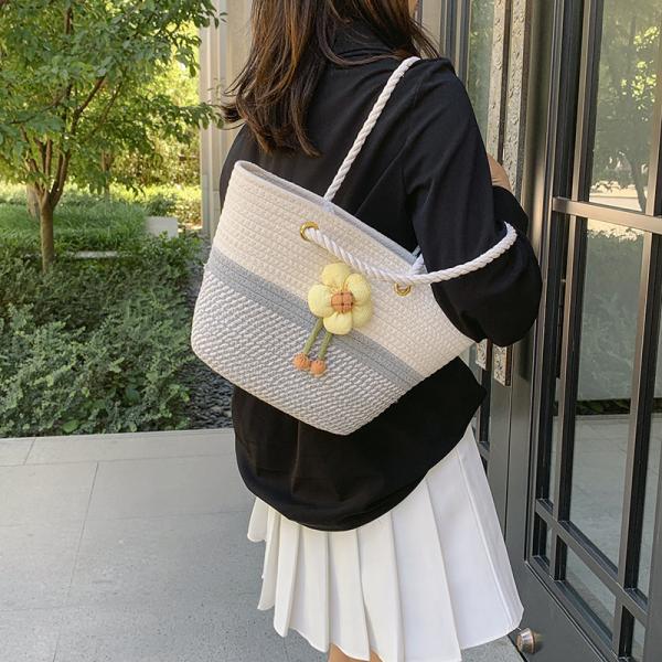 Luxury Large Summer Beach Personalized Custom PU Leather Trim Crochet Raffia Straw Tote Bag Handbag Manufacturers For Women