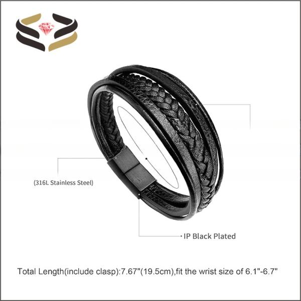 Clasp Closure Mens Leather Bracelet With Cowhide Multilayer Braided Design