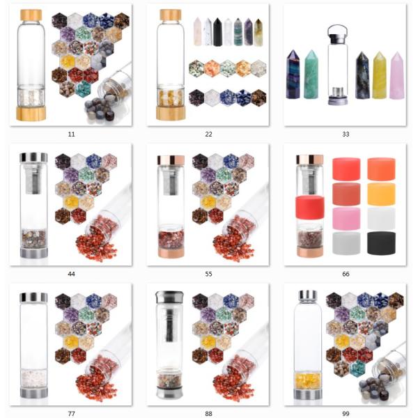 Glass Water Bottle WITH LID for Healing Energy Crystal Bpa Free Gift Set