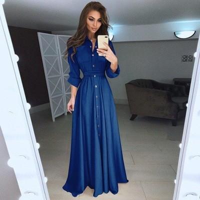 2018 Autumn and Winter Women Long Dress Casual Long Sleeve Slim Dress Ladies Fashion Botton Maxi Long 2Dress