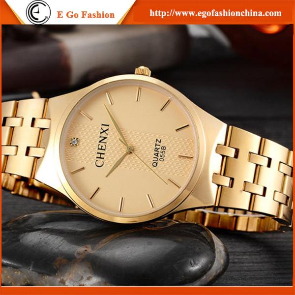 055B Couple Watch Full Gold Luxury Golden Watch Woman Watch for Lady Vintage Quartz Watch