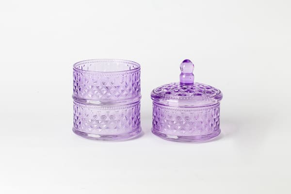 Purple Stacking Clear Glass Storage Jar 10 Inch Height Three Tier Glass Candy Dish