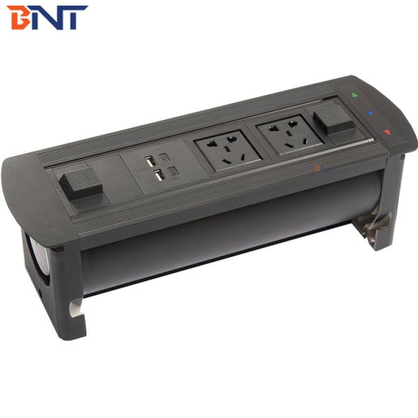 Silver / Black Conference Table Outlet , Electric Desktop Flip Up Plug Sockets