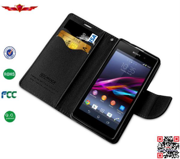100% Quaify Colorful PU Wallet Leather Cover Cases For Sony Xperia Z1 Mini/Amami/XperiaZ1S