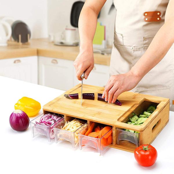 Bamboo Cutting Board Set With Scale And Storage Collapsible Endgrain Hard Wood Board Stone