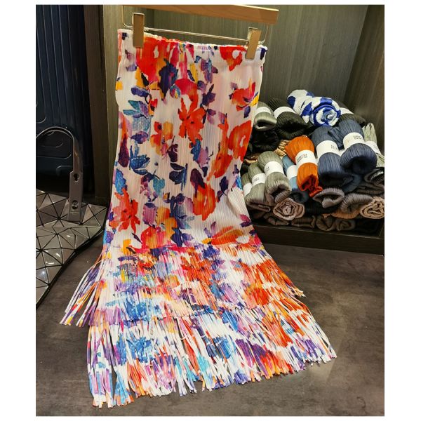 Fashion Summer New Nice Positioning Print Double Fringe Half Skirt Wrinkles Women's Slimming Skirt