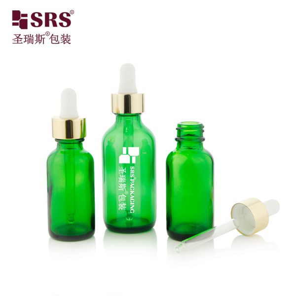 Luxury Collar 1oz 2oz Green Glass Dropper Bottle for Essential Oil