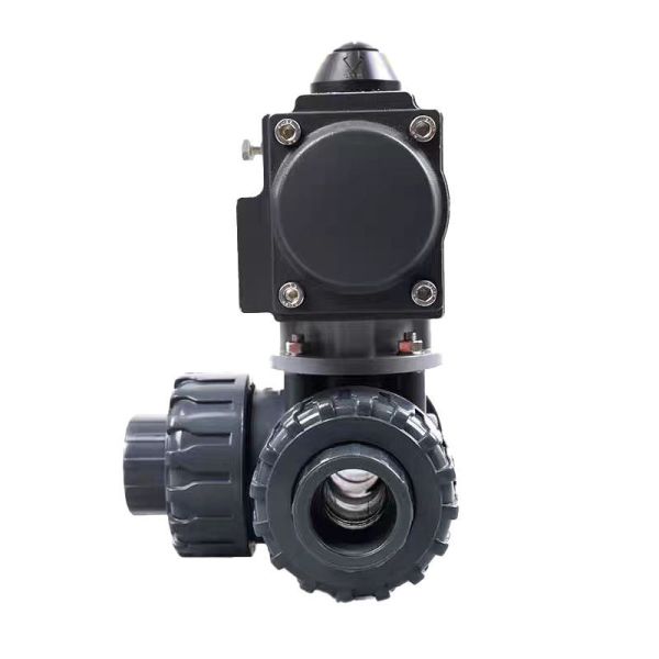 Industrial UPVC Pneumatic Three Way Ball Valve L T Flow Type Socket Union Anti Acid Alkali PVC Ball Valve for Chemical Industry