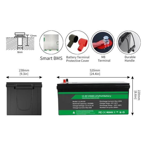 lifepo4 упаковка 12,8в 100ah 200ah 300ah литийная батарея с Smart BMS для резервного питания