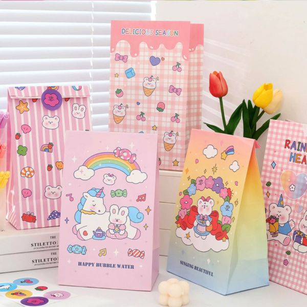 Gelebor Kraft Paper Cartoon Disposable Food Packaging Bag For Snack Nuts Candy Bread