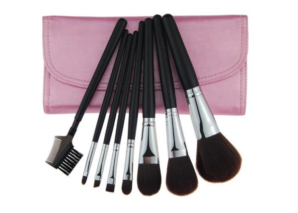 Wood Handle Travel Size Makeup Brushes In Pink Waterproof Bag