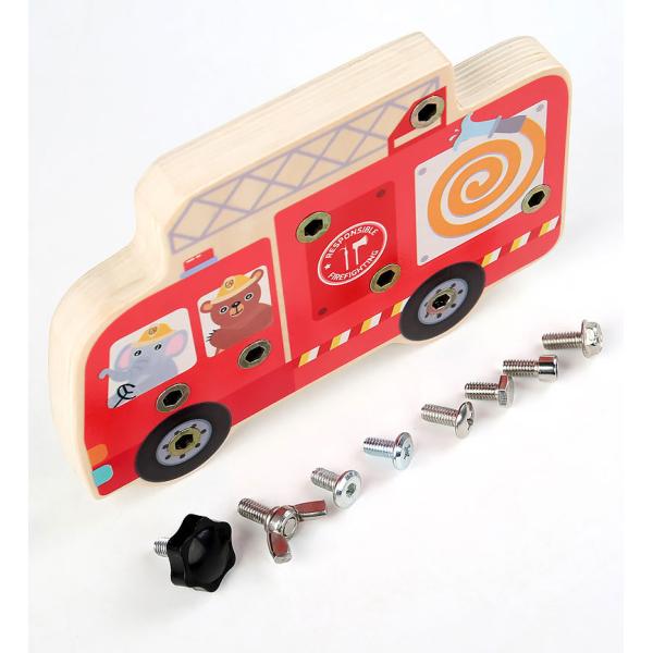 Preschool Wooden Car Busy Board Gear Unlocking Project Fire Truck Kindergarten Puzzle Toy