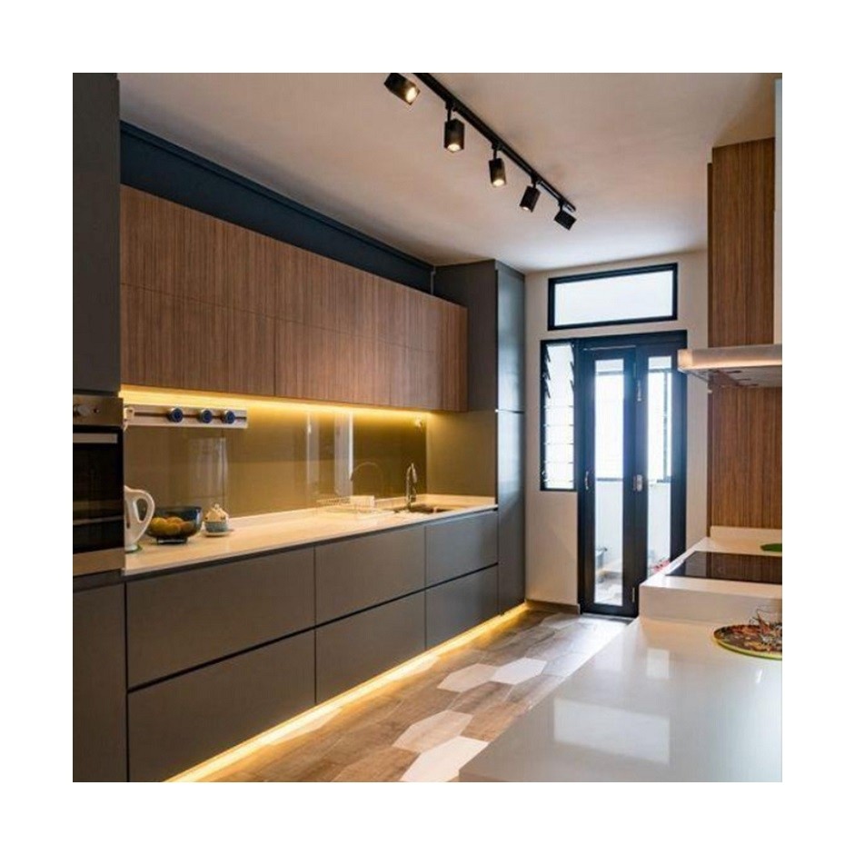 Quartz Stone Countertop Complete Matte Style Customized Size Modular Kitchen Cabinets
