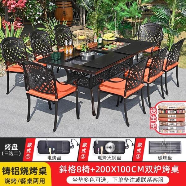 Outdoor Cast Aluminum BBQ Table And Chairs Set Seats 2-10 People