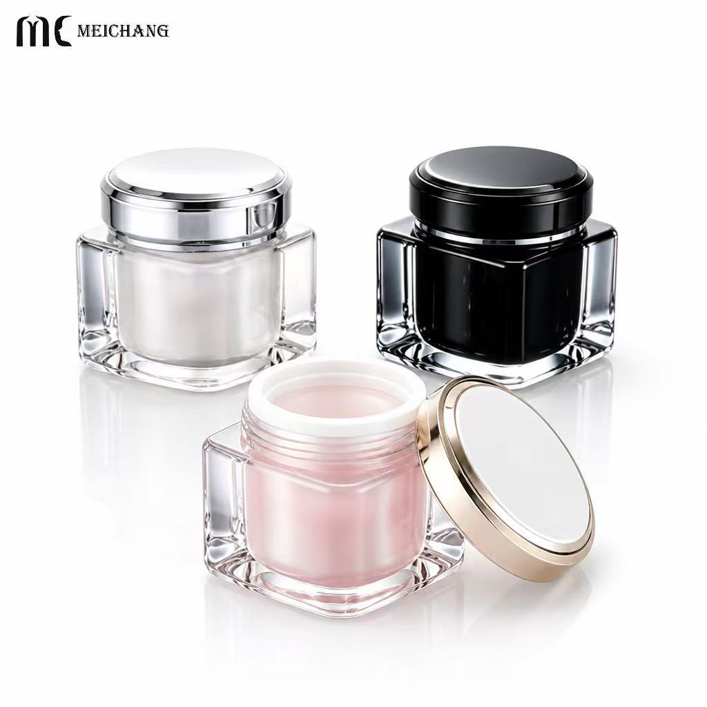 50g Double-Wall Crystal-Effect Square Cream Jar for Premium Skincare Packaging(MC-Y-570)