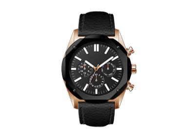 Big Face Metal Chronograph Watch ,  Mens Black Chronograph Watch Genuine Leather Strap