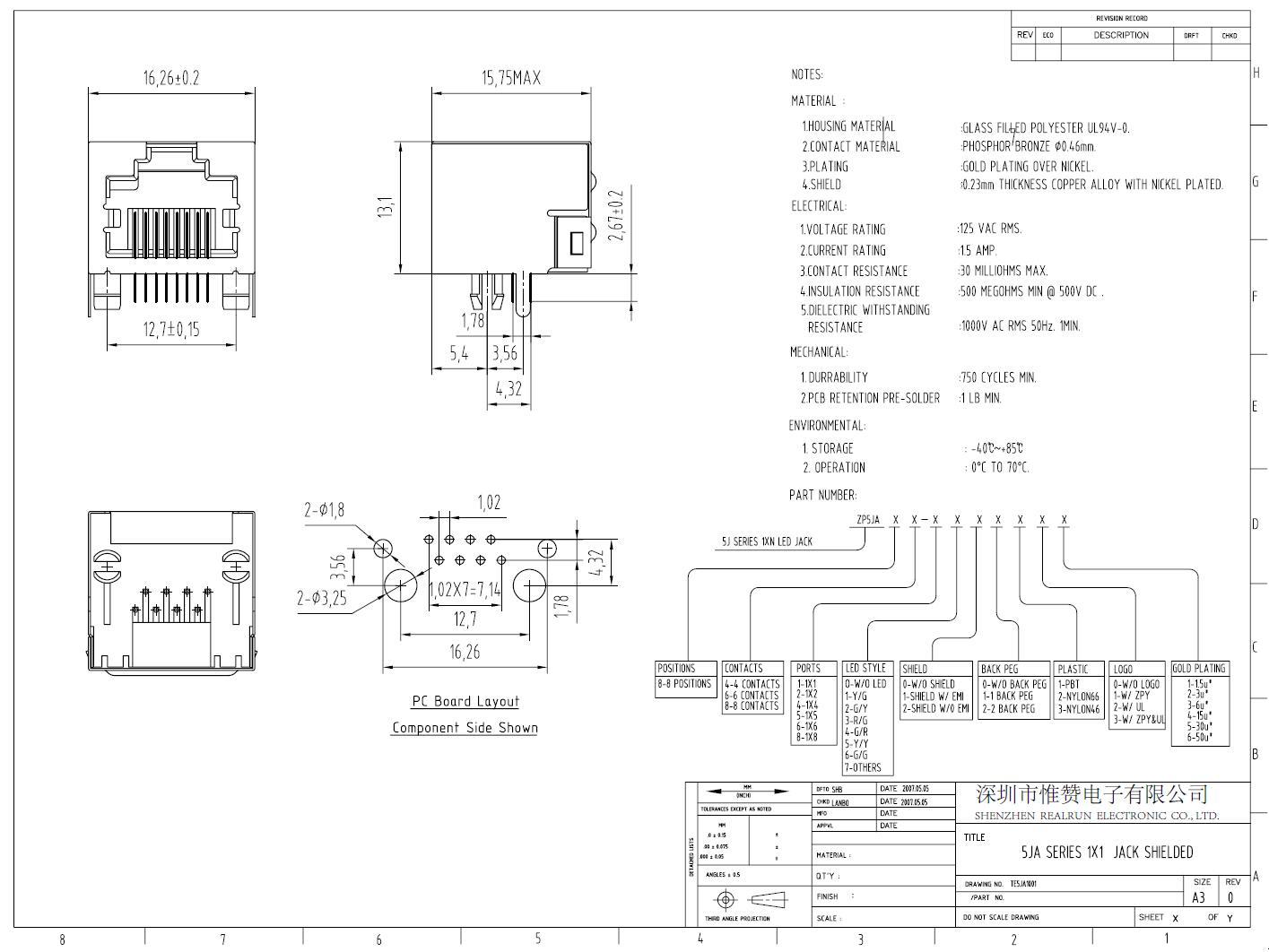 Металл соединителя UL94V-0 1.5AMP RJ45 модульного Джек защищал
