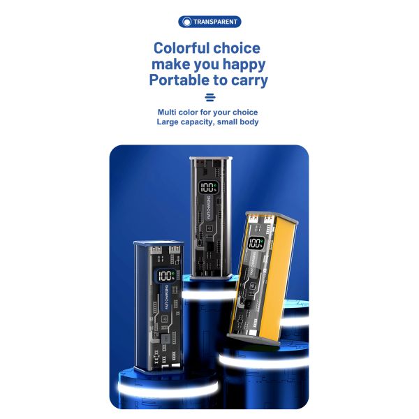 Built in Two Cables Fast Charging Powerbank 20000mah Transparent with Lcd Digital Display