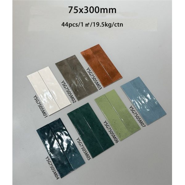 Antibacterial Green 75x300mm Glossy Inside Ceramic Wall Tiles For Dining Room and Office