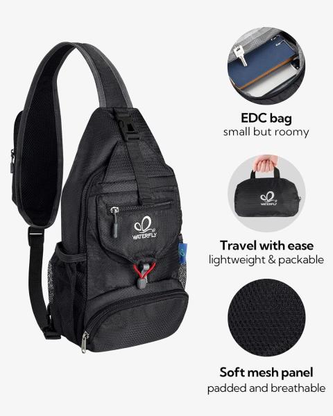WATERFLY PACKABLE SMALL CROSSBODY SLING BACKPACK SHOULDER CHEST BAG DAYPACK FOR HIKING TRAVELING