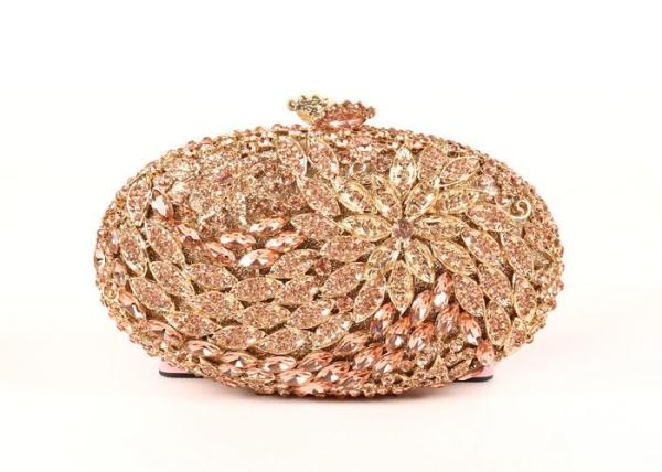 Oval Shape Luxury Stone Clutch Bag  Bridal Wedding With Rose Crystal