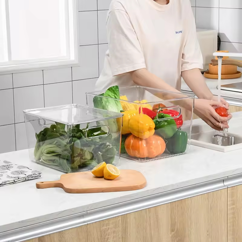 Durable Shatterproof Acrylic Fruit Veggie Bin Jumbo Clear Storage Container for Refrigerator Countertop Pantry Organization