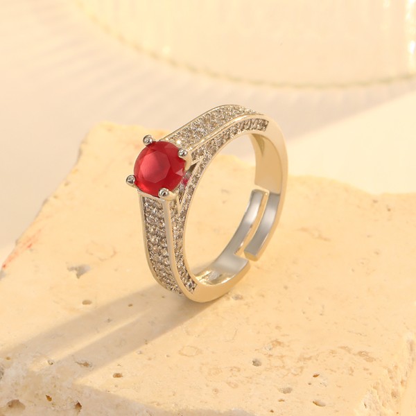 Custom 18K Gold Plated Brass Zircon Ring High End Open Adjustable Fashion Versatile and Elegant Women's Jewelry Rings